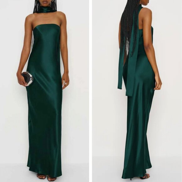 Reformation Dresses & Skirts - BEST Reformation Oren Silk Dress Small Forest Deep Green Party Cocktail Scarf